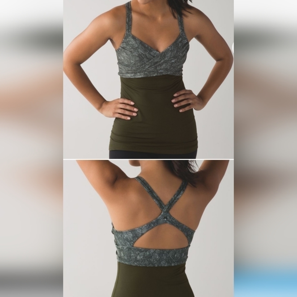 Lululemon Wrap It Up Tank Top. Jazzy White Gator Green. Size 12.